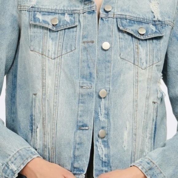 MVN 100% Cotton Womens Distressed Ripped Denim Jacket - Picture 7 of 10